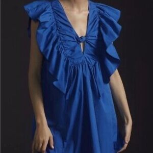 Anthropologie blue tassel mini dress